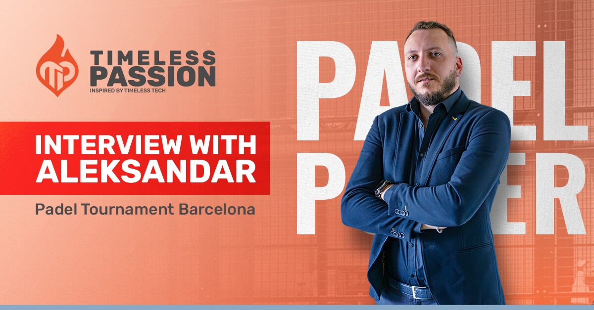 Aleksandar Starčević, de Timeless Tech, durante una entrevista sobre Timeless Passion en el Torneo de Pádel celebrado en Barcelona