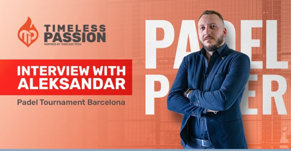 Aleksandar Starčević, de Timeless Tech, durante una entrevista sobre Timeless Passion en el Torneo de Pádel celebrado en Barcelona