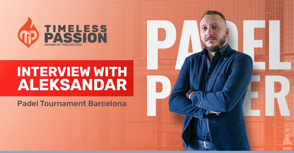 Aleksandar Starčević from Timeless Tech during an interview about Timeless Passion at the Padel Tournament in Barcelona